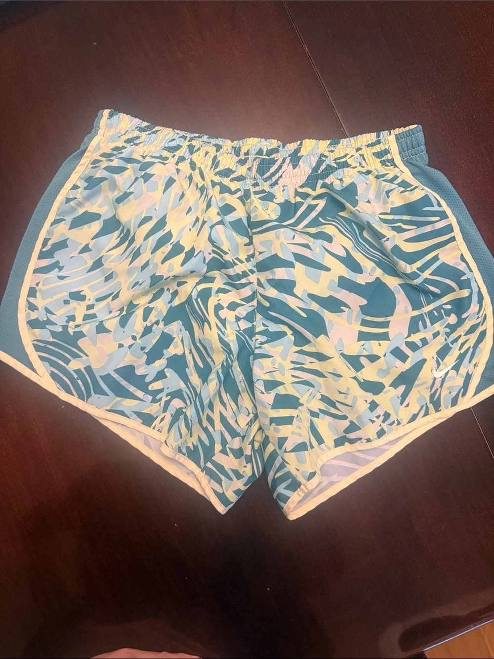 Nike Teal, Aqua & Cream Patterned Kids Athletic Shorts